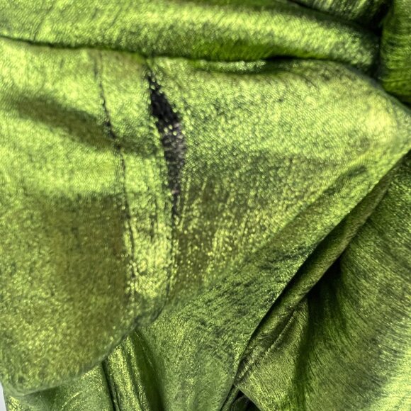 Avec Les Filles Trench Coat Size M Green Crinkle Satin Double Breasted-Flawed - Picture 11 of 15